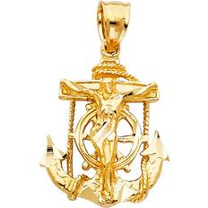 Gold - Unisex Charms & Pendants Wellingsale Ornate Religious Mariner Anchor Catholic Crucifix Pendant - Gold