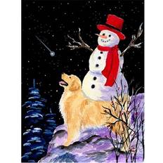 Red Flags PatioPlus 11 15 Golden Retriever Flag with Snowman Red Hat Garden Flag