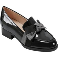 Bandolino Women's Lindio Bow Detail Block Heel Slip On Loafers Black Patent, Gray Faux Patent Leather