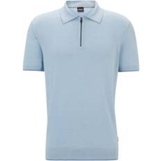 Linen Polo Shirts HUGO BOSS Men's Zip-Neck Polo Sweater Open Blue