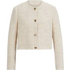 HUGO BOSS Women Jackets HUGO BOSS Women's Tweed Collarless Regular-Fit Jacket Open Beige