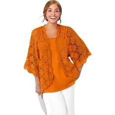 Jessica London Cardigans Jessica London Plus Women's Crochet Cardigan in Ultra Orange Size 26/28 Sweater