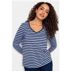 M&Co Stripe V-Neck T-Shirt Dark Blue