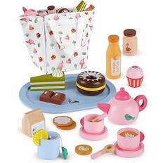 Wooden Play Food Toys, Kids Kitchen Accessories Set With Ice Cream, Drinks, Cup, Teapot And Storage Bag, Tea Set Gifts for Girls on Birthday