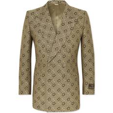 Gucci Men Blazers Gucci Double-breasted Horsebit Cotton-blend Suit Jacket Mens Brown Beige EU/IT