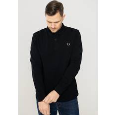 3XL - Women Polo Shirts Fred Perry Plain Black/Chrome Longsleeve Schwarz