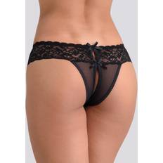 LoveHoney Lingerie & Costumes Sex Toys LoveHoney Lovehoney Crotchless Lace Thong with Satin Bows Black