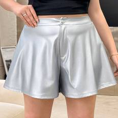 Silver Shorts Shein Plus Size Casual Music Leather Shorts - Bright Silver