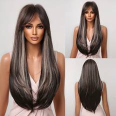 Shein HAIRCUBE Black Long Straight Wigs For Women, Natural Black Synthetic Wigs With Bangs, Elegant Beautiful Natural Heat
