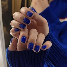 Shein Short Square Simple Style Solid Sky Blue False Nails - Blue 24-pack