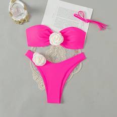Dam - Rosa Bikiniset Shein Women's Halter Neck Bikini Set With 3d Flower Decoration