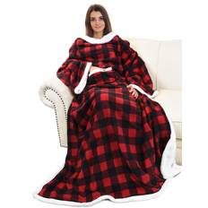 Checkered Blankets Catalonia Buffalo Plaid Sherpa Blankets Red