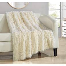 Elana Shaggy Faux Fur Throw Blanket 50 x 60 Beige