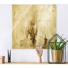 Glass Wall Decor Klebefieber Glasbild Goldener Treibsand II Gold Wall Decor 30x30cm