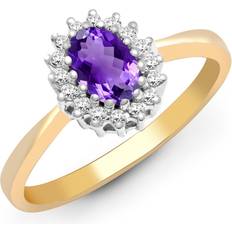 Jewelco London 9ct Gold Diamond Purple Amethyst Classic Royal Cluster Ring 9mm 9R402