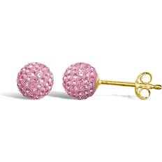 Children Earrings Jewelco London 9ct Gold Baby Pink Crystal Disco Ball Stud Earrings, 6mm JES216 One