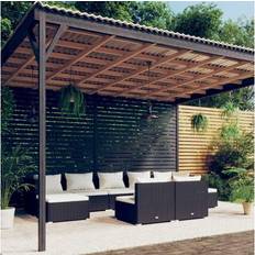 vidaXL 9 pcs Garden Lounge Set with Cushions Black Poly Rattan