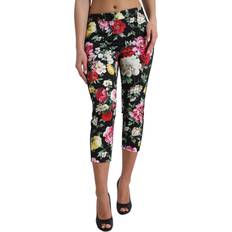 One Size - Woman Trousers Dolce & Gabbana Black Floral Print Mid Waist Cropped Pants IT40