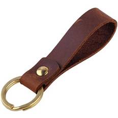 Brown Keychains Eastar & Gold Leather Strap Copper Loop Key Chain Ring Keychain Keyring Waistband Accessories