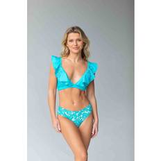 Turquoise - Women Bikini Tops Women's Ruffle Crop Bikini Top