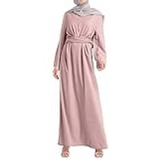 BRONG Muslimska klänningar för kvinnor Abaya elegant kaftan rock kaftan islamisk Mellanöstern Dubai Turkiet bönkläder långärmad, Rosa