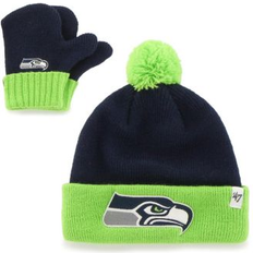 '47 Toddler College Navy/Neon Green Seattle Seahawks Bam Bam Cuffed Knit Hat with Pom and Mittens Set