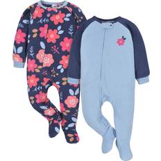 1-3M Pajamases Gerber Loose Fit Flame Resistant Fleece Footed Pajamas 2-pack - Floral Blue