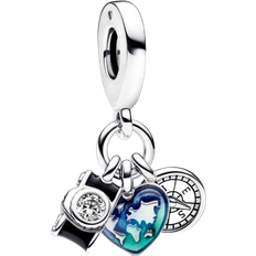 Pandora Camera Heart & Compass Triple Dangle Charm - Silver/Multicolour