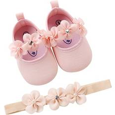 First Steps 2pcs/Set Newborn Baby Girl Princess Mary Jane Shoes Toddler Infant Wedding Dress Flat Shoes with Free Headband