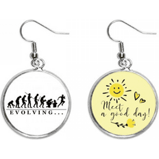 Evolutionary Monkey Human Movement Ear Drop Sun Flower Earrings - Silver/Multicolour