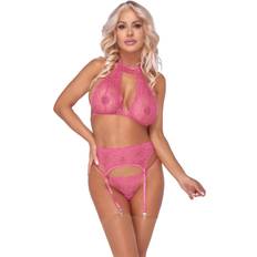 Cottelli Collection 3-teiliges Straps-Set aus weicher Stretch-Spitze pink