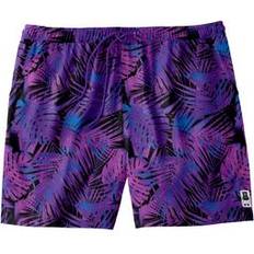 Swimming Trunks Men's Big & Tall 5" Flex Swim Trunks with Breathable Stretch Liner by Meekos in Bright Purple Leaf Size 6XL