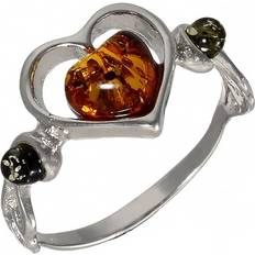 Amber Rings Loving Heart Ring - Silver/Brown/Green