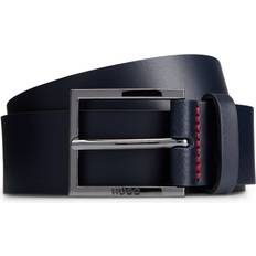 HUGO Red Stitching and Logo Buckle Leather Belt - Dark Blue