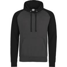 One Size - Unisex Jumpers AWDis 2XL, Charcoal/Jet Black Just Hoods Adults Unisex Two Tone Hooded Baseball Sweatshirt/Hoodie Grey