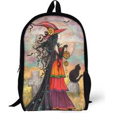 Waterproof - Women School Bags BearLad Backpacks Witch Way Halloween Witch And Black Cat Fantasy Art 17inch School Bag