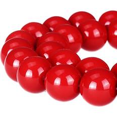 Rubyca RUBYCA Round Opaque Painted Druk Czech Glass Beads Bulk Jewelry Making Supplies Strand Red, 8mm