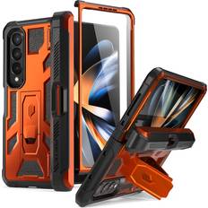 Poetic Poetic Spartan for Samsung Galaxy Z Fold 4 Case, Samsung Z Fold 4 Case with S Pen Holder, Case for Z Fold 4 with Built-in Screen Protector and Kickstand, Full Body Hinge Protection, Metallic Orange