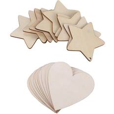10 X Wooden Star Shapes, Plain Wood Craft Tags With Hole 10cm