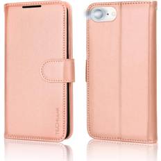 TechGear iPhone SE 2022 5G/2020, iPhone 8/7/6 läderplånboksfodral, flip fodral fodral korthållare, stativ, handledsrem, roséguld PU-läder, magnetisk stängning för iPhone SE 3/SE 2/iPhone 8 7 6 6s 4,7