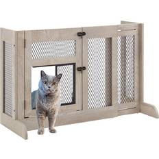 Unipaws unipaws Free Standing Dog Gate with Cat Door, Walk Through Mesh Pet Gate