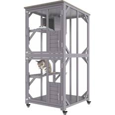 VEVOR Cat Cage Catio Outdoor/Indoor Cat Enclosure, Wooden Cat House on Rotating Wheels, 3-Tier