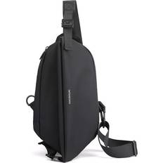 Men Sling Chest Bag Single Shoulder Backpack Multifunctional Daypack with Earphone Hole Waterproof Nylon Boy 3 zipper Pocket Black