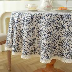 Round Tablecloths Tianfu Round Floral with Lace Border Vintage Tablecloth Blue