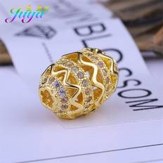 Gold White-2 Pieces Other 18K Plated Cubic Zirconia Hollow Decorative Oval Beads For DIY Natural Stones Pearls Beadwork Jewelry Making Multicoloured