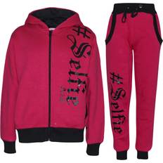 A2Z Kids Selfie Hoodie Sweatpant Zipper Joggers Set - Pink