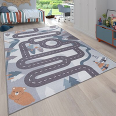 Tapis Paco Home Alfombra Infantil Juego Para Dormitorio Niños Motivo Calles Con Animales Crema 160x220 cm Azul