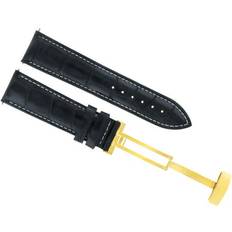 Watch Straps Ewatchparts 19MM LEATHER BAND DEPLOYMENT CLASP BUCKLE FOR OMEGA BLACK GOLD