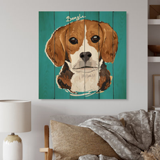 Design Art Beagle Painting' Traditional Wood Wall Panels Pine