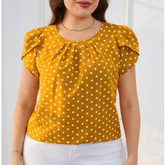 Yellow Tops Shein Plus Polka Dot Print Puff Sleeve Blouse